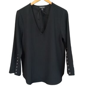 Fifteen Twenty Deep V-neck Blouse Top Statement Sleeves Black Size Medium